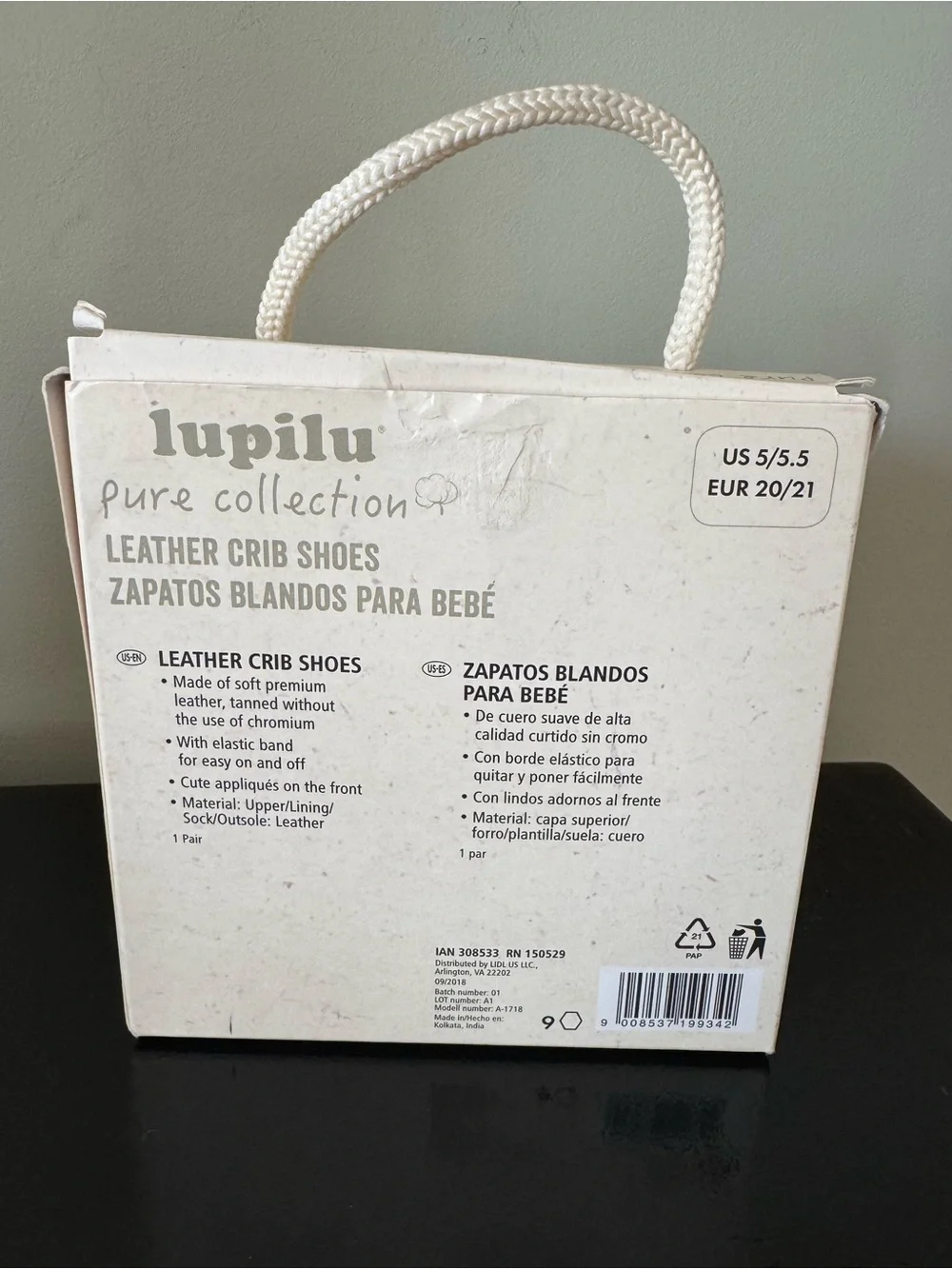 Lupilu Pure Collection Baby LEATHER CRIB SHOES NWT US sz 5/5.5, EUR sz 20/21